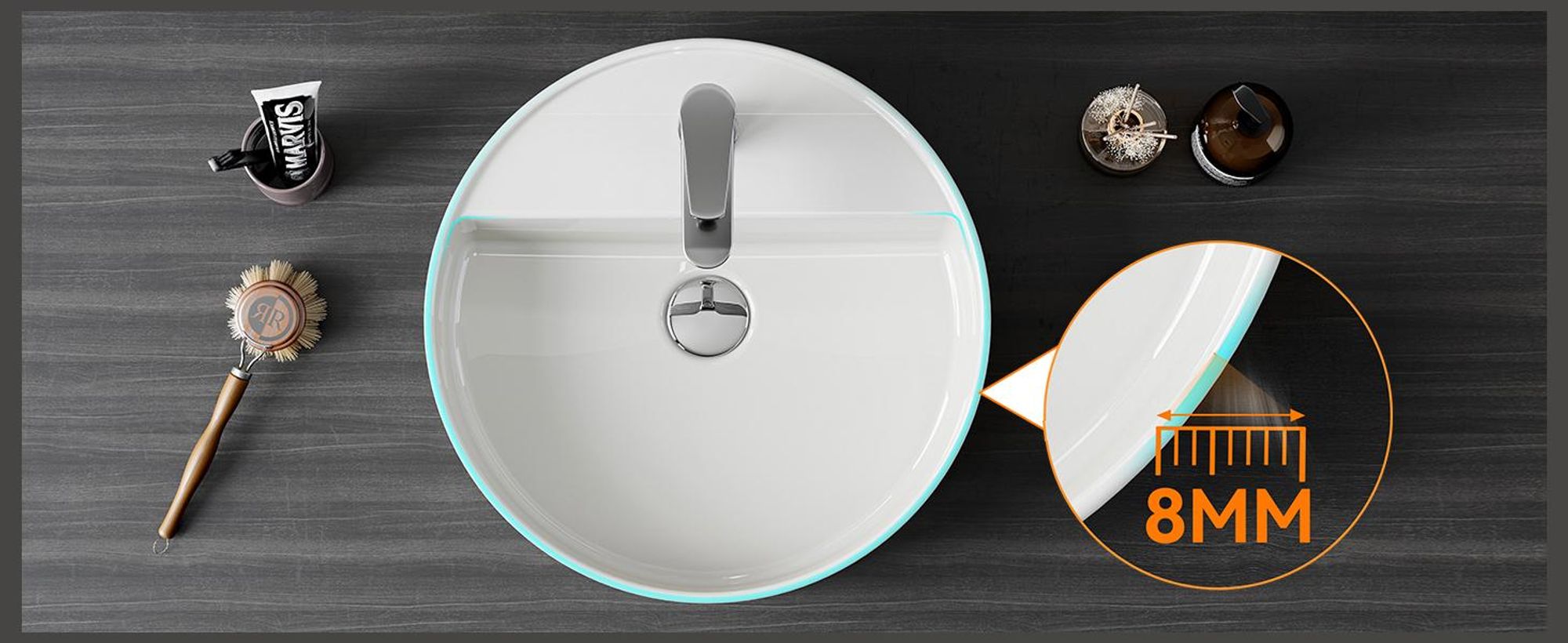 HOROW Aufsatz Handwaschbecken, Keramik Aufsatzwaschbecken 42 cm Rond mit mit Hahnloch und Überlauf, Waschschale Waschtisch für Modernes Bad