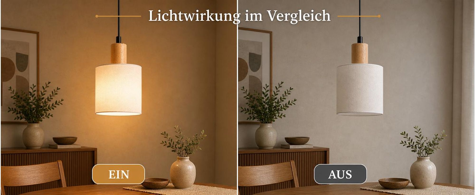ZMH Pendelleuchte Holz Esstischlampe 1 Flammig Vintage Hängeleuchte mit Stoffschirm E14 Hängelampe für Wohnzimmer Restaurant Schlafzimmer Küche Weiß