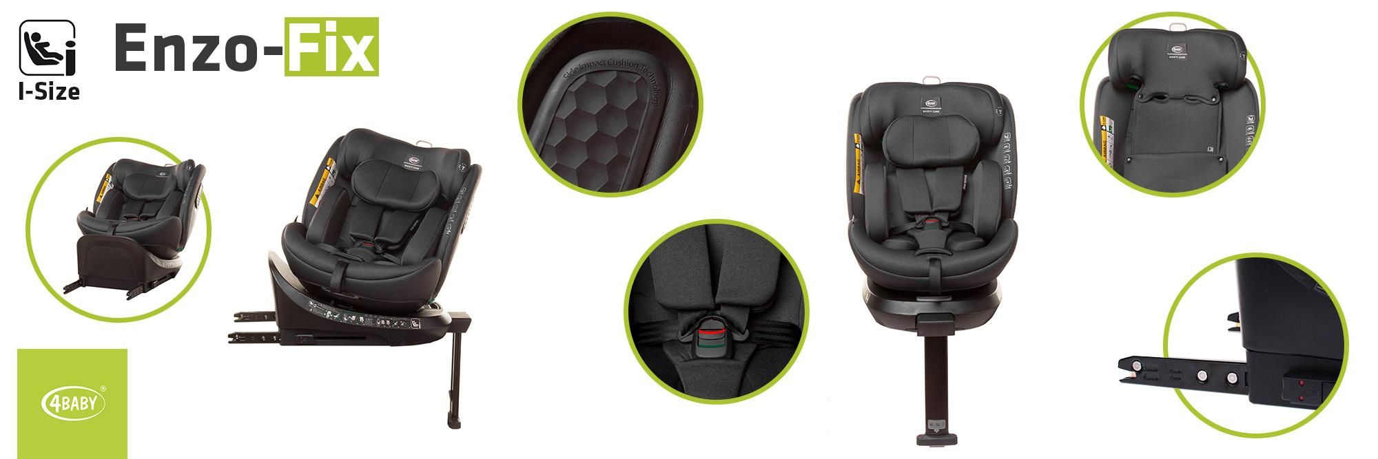 4Baby | Detská autosedačka - otočná o 360° - s ISOFIXOM, I-SIZE, 40-150 cm, dodatočná bočná ochrana, proti smeru jazdy - modrá - ENZO-FIX