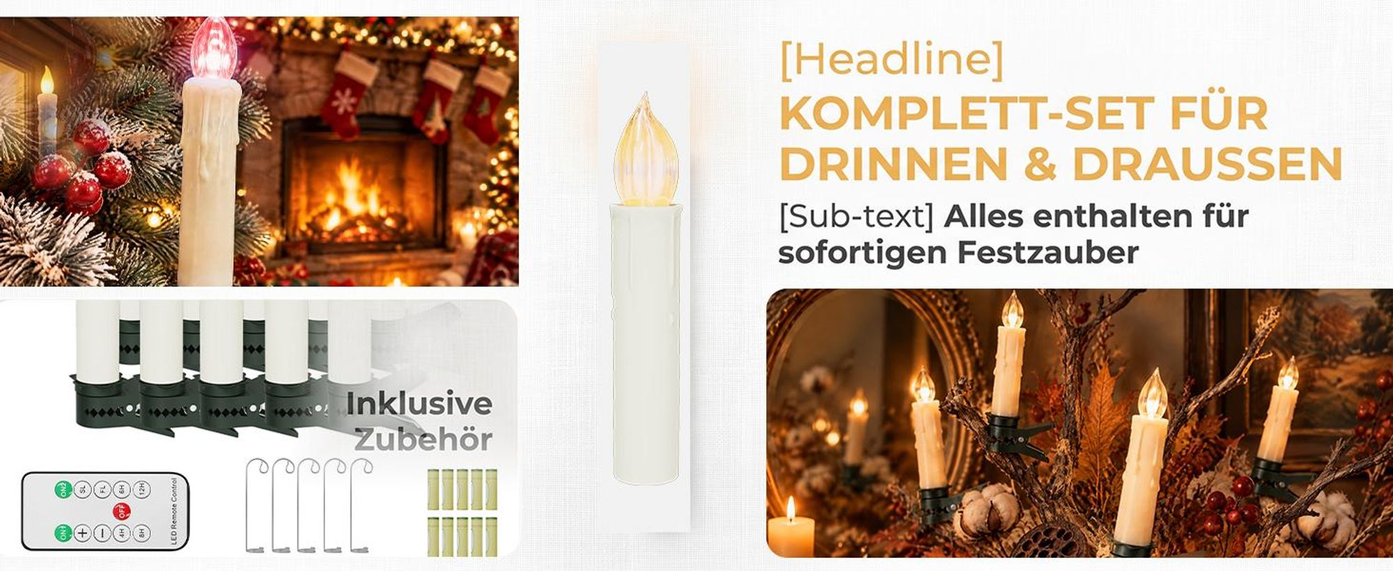 LARS360 LED Christbaumkerzen kabellos mit Klammern, Haken und Batterien, 50er Set, Warmweiß, Fernbedienung, Timer