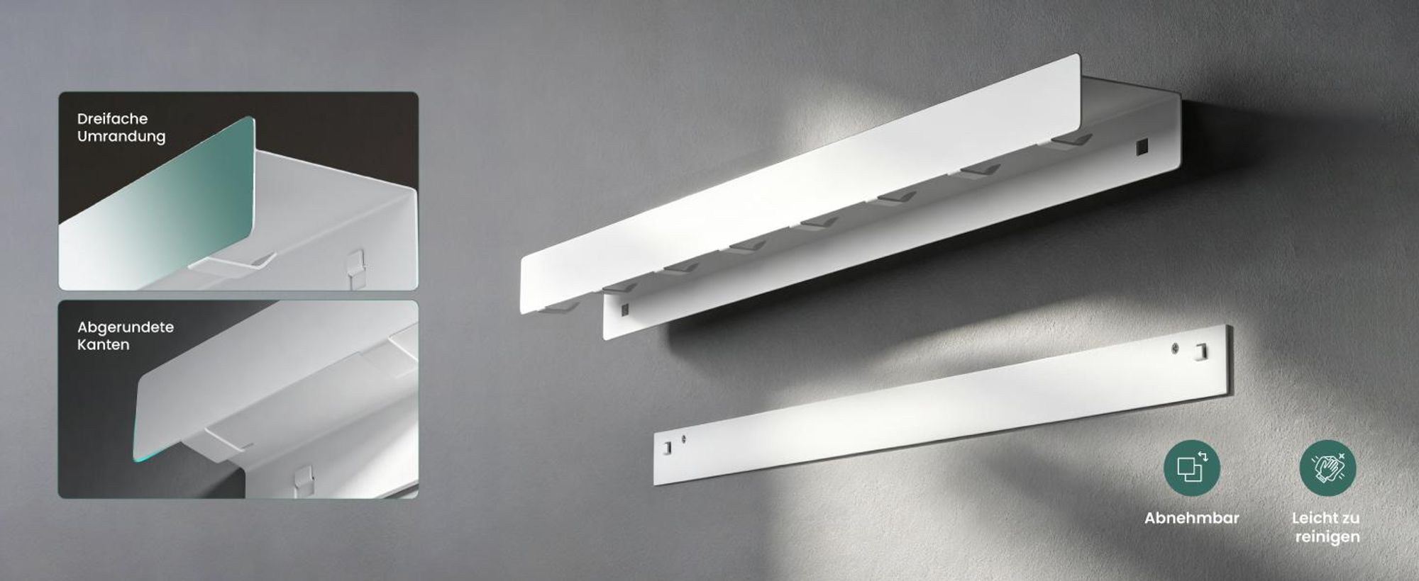 Mai & Mai Wandgarderobe mit Ablage und 4 Haken, Garderobenleiste mit versteckten Kleiderhaken, Kleiderstange Wandmontage 40cm, Sandweiß Stalo-11