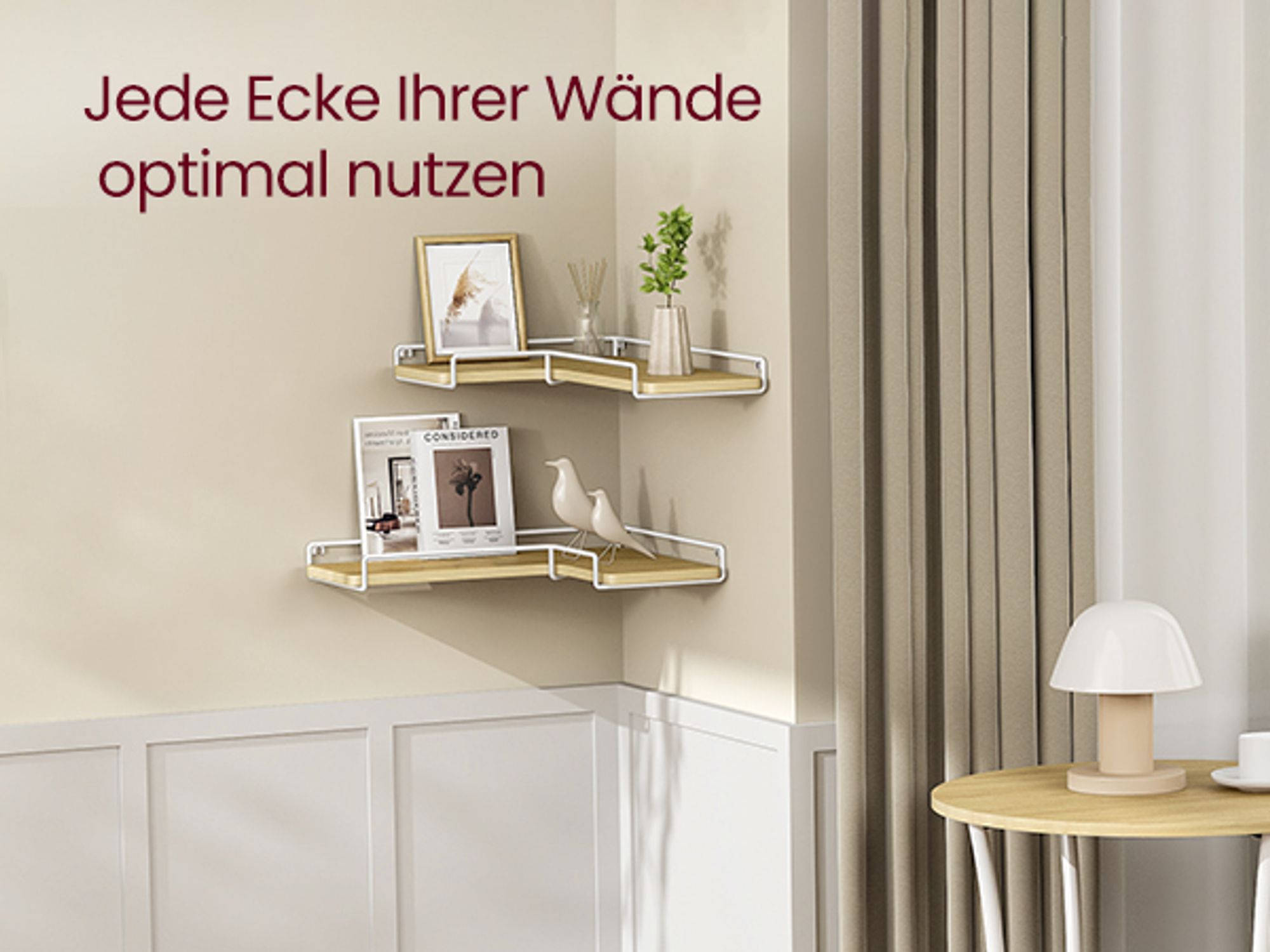 VASAGLE L-förmiges Eckregal, 2er Set, Wandregal, Industrie-Design, Natureichenfarben-Wolkenweiß