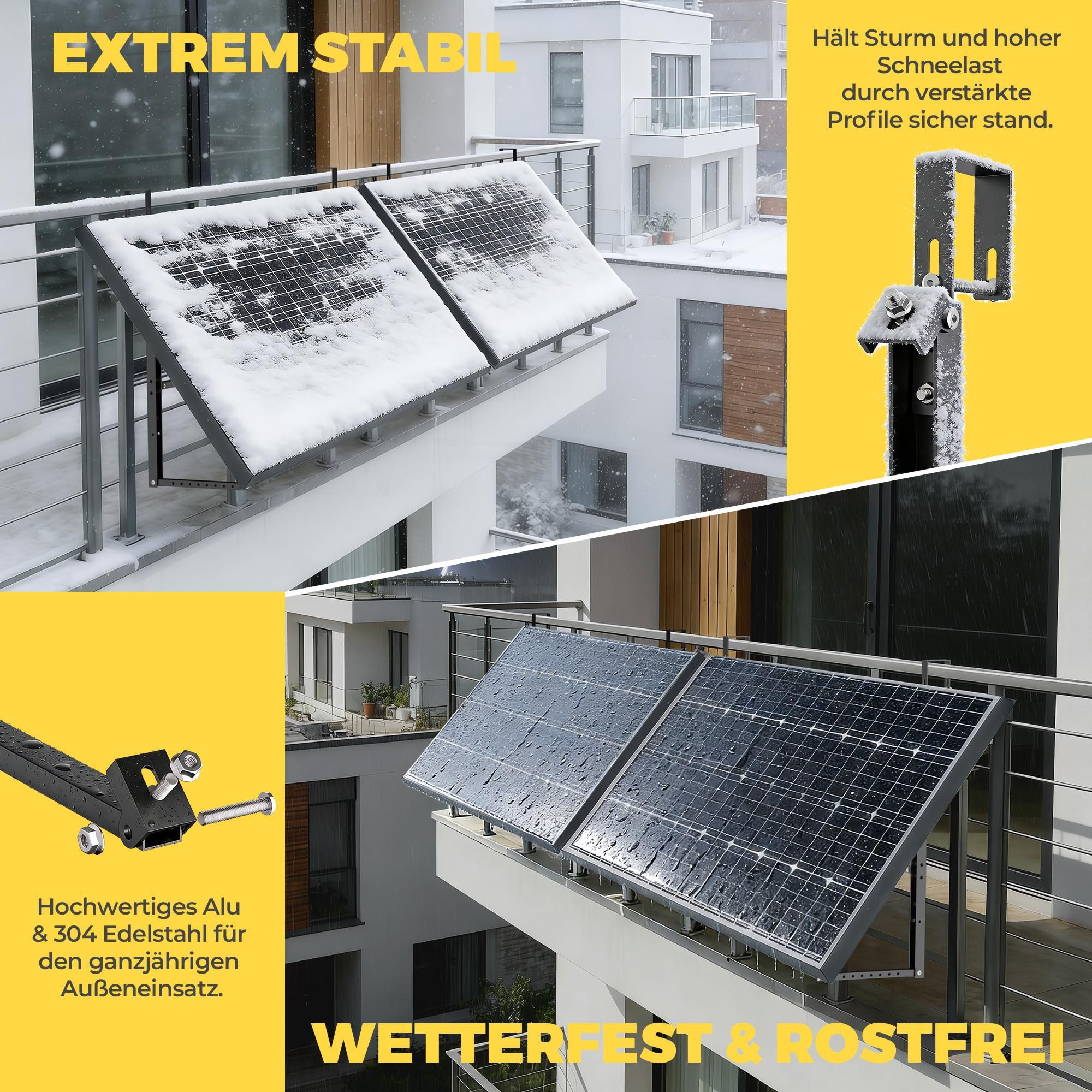 Balkonkraftwerk PV Halterung für Geländer Flachdach Wand Solarmodul Montage mit Rundem Kopf Haken für 2 Solarmodul