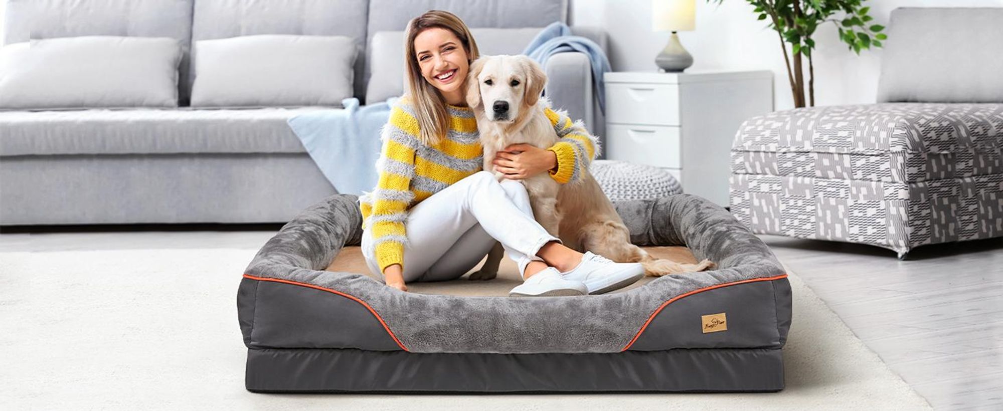 WISFOR Hundebett Hundekissen Tierbett Katzenbett Hundekorb Schlafplatz, waschbar & rutschfest & Bezug abnehmbar, XL: 97x72x29cm