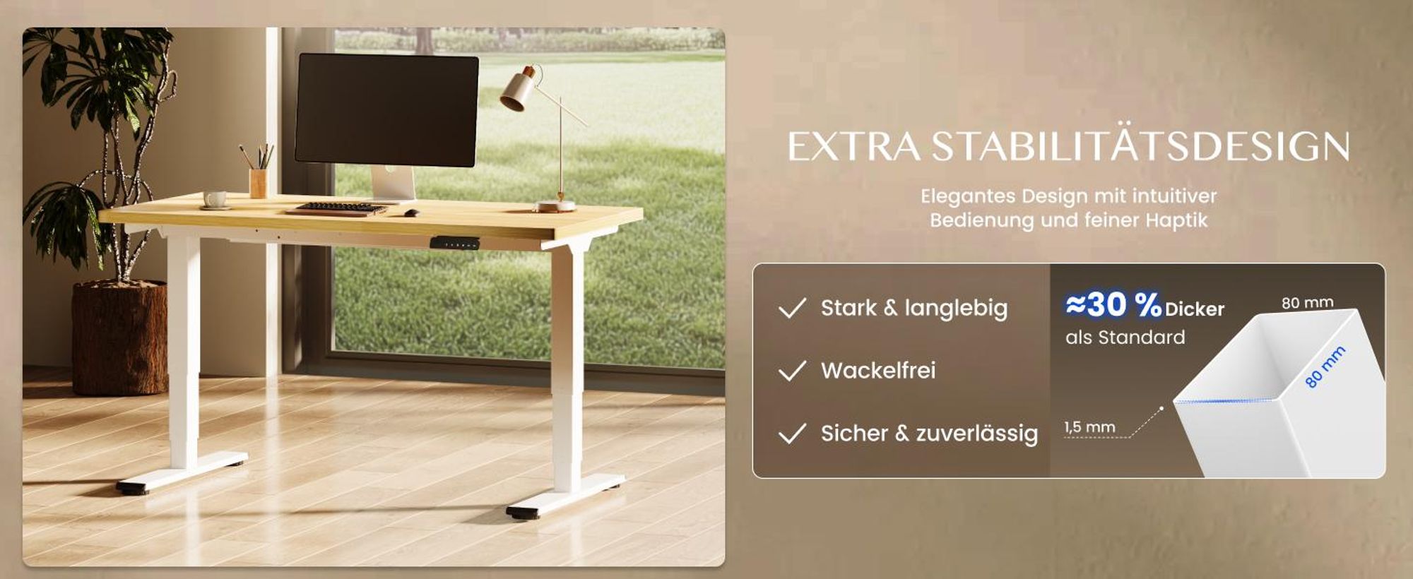 FlexiSpot höhenverstellbarer Schreibtisch elektrisch 120x80cm mit Dualmotor, 25MM einteiliger Tischplatte&3-fach Teleskop EC5 LITE (Weiß)