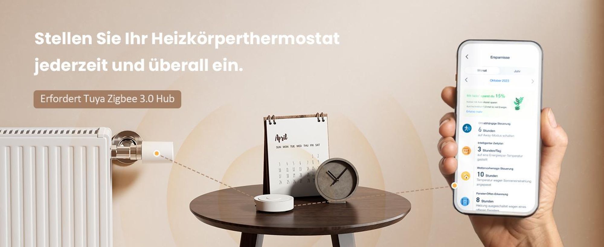 EMKE Heizkörperthermostat Intelligent mit Smart Gateway – Weiß ABS-Gehäuse Fernsteuerung Fenster-Offenerkennung & Kindersicherung