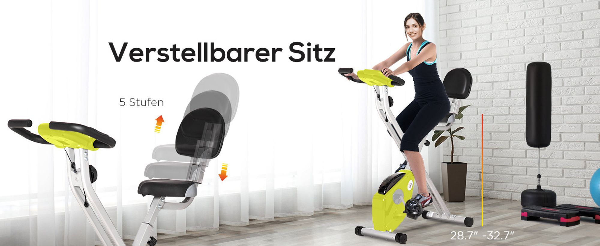 HOMCOM Heimtrainer Fahrradtrainer mit 8 stufig Magnetwiderstand Gelb