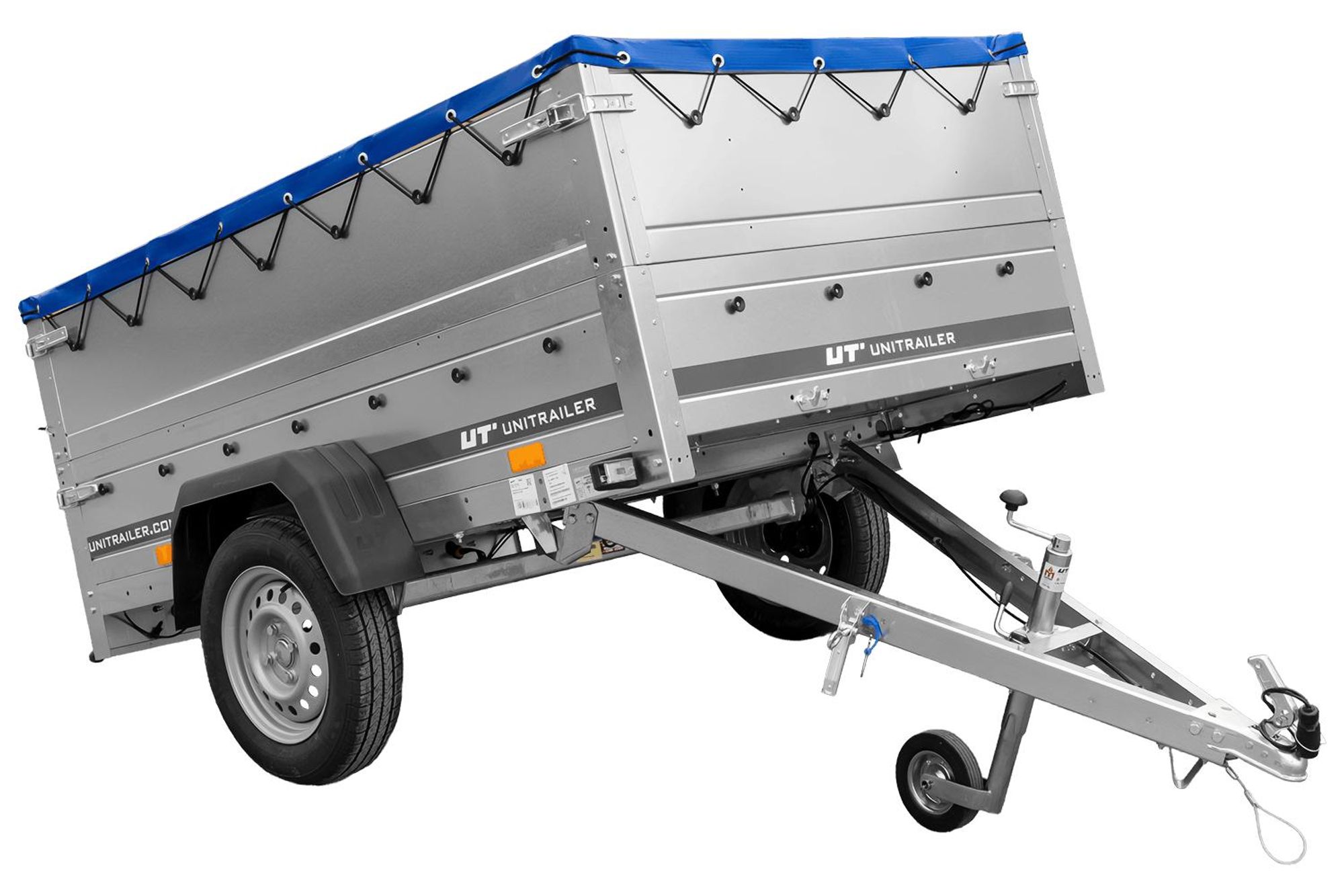 Przyczepka samochodowa 200x125 UNITRAILER GARDEN 201 KIPP z burtami BIS i plandeką niebieską