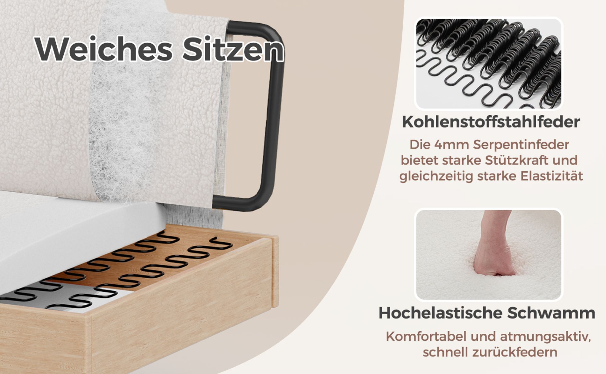 Mondeer Sessel Freizeitsessel Gepolstertes Einzelsofa Dekorativer Sessel Weißes Lammfell Schwarzes Metallgestell Geeignet