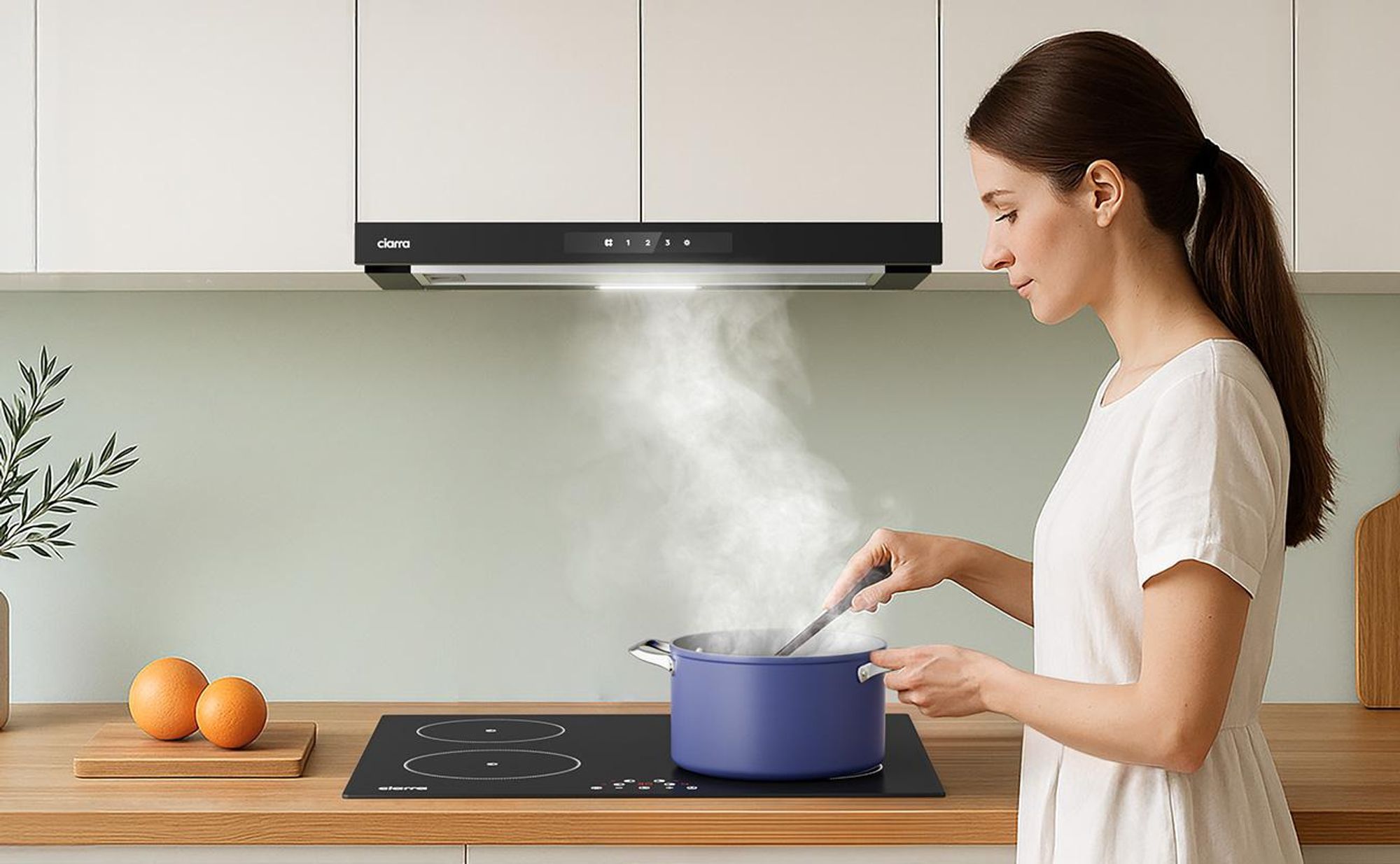 CIARRA, hotte aspirante plate de 60 cm, débit de 606 m³/h, hotte aspirante encastrable extensible, ventilation par aspiration et par recyclage de l'air, modèle VM6909AB
