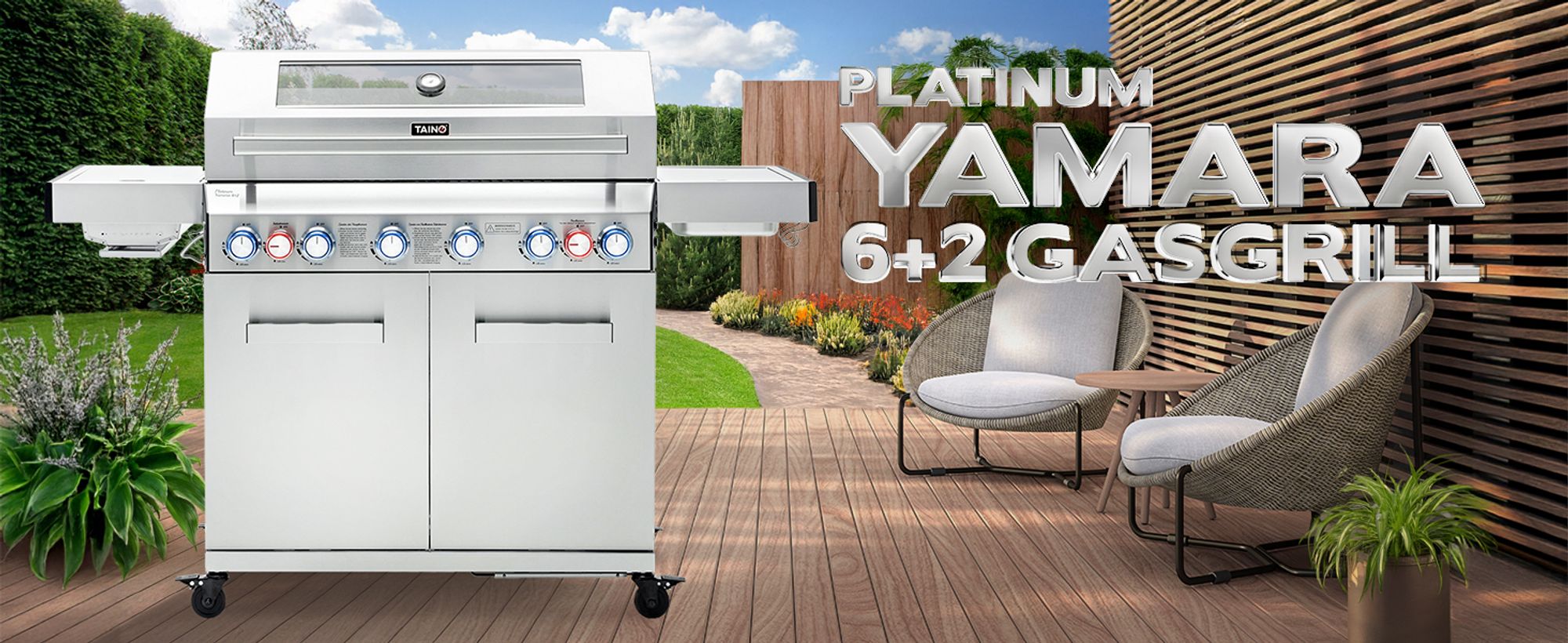 TAINO PLATINUM YAMARA 6+2 Gasgrill auf einer Terrasse