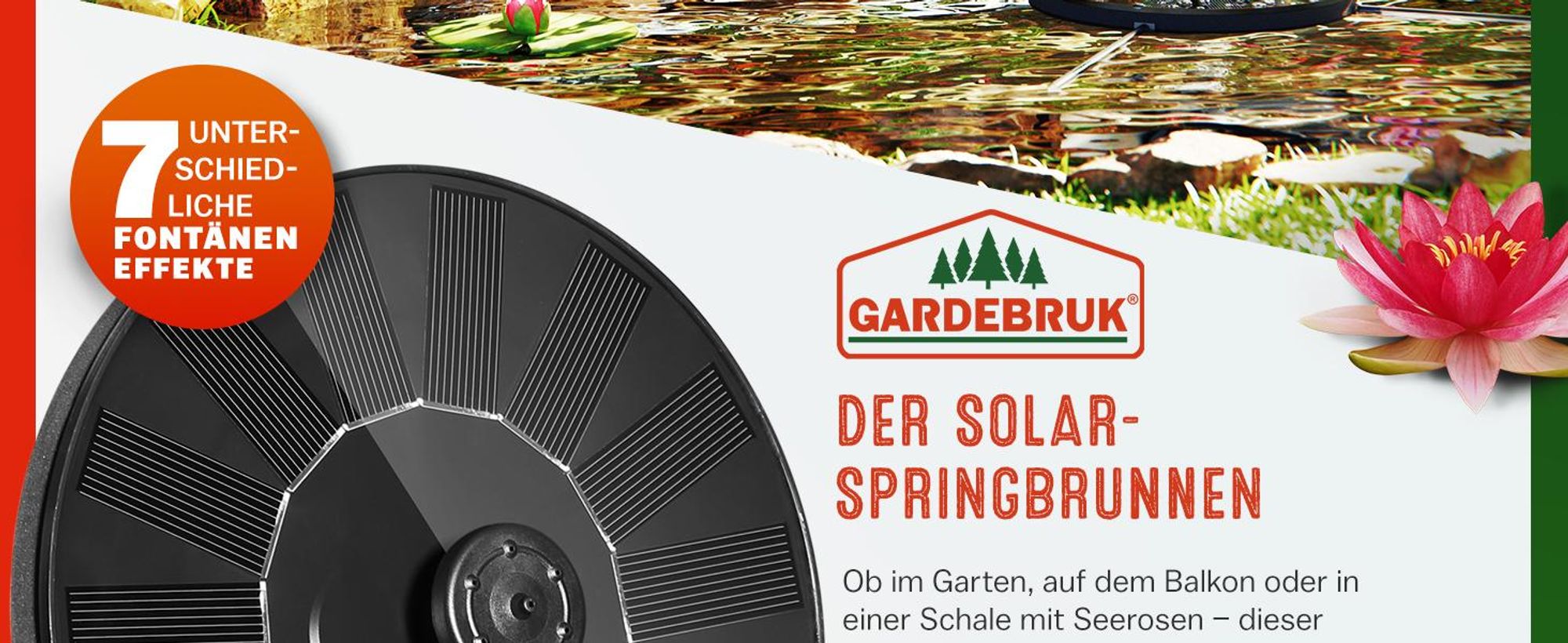GARDEBRUK® Solar Springbrunnen 7 Effekte 180L/h Solarpanel 160mm 1,4 Watt Garten Wasserspiel Gartenbrunnen Wasserpumpe Teichpumpe Solarbrunnen Fontäne