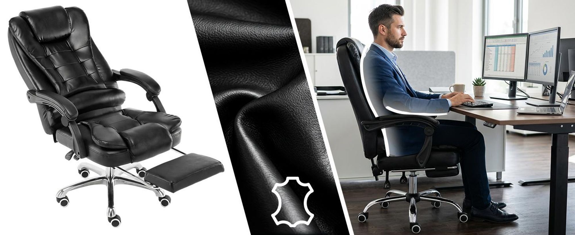Bürostuhl – Ergonomischer Sitz Schreibtischstuhl mit Weichen Armlehnen,Fußstütze, Chefsessel Lordosenstütze Rückenlehne Sitz, Drehstuhl Schwarz, Retoo