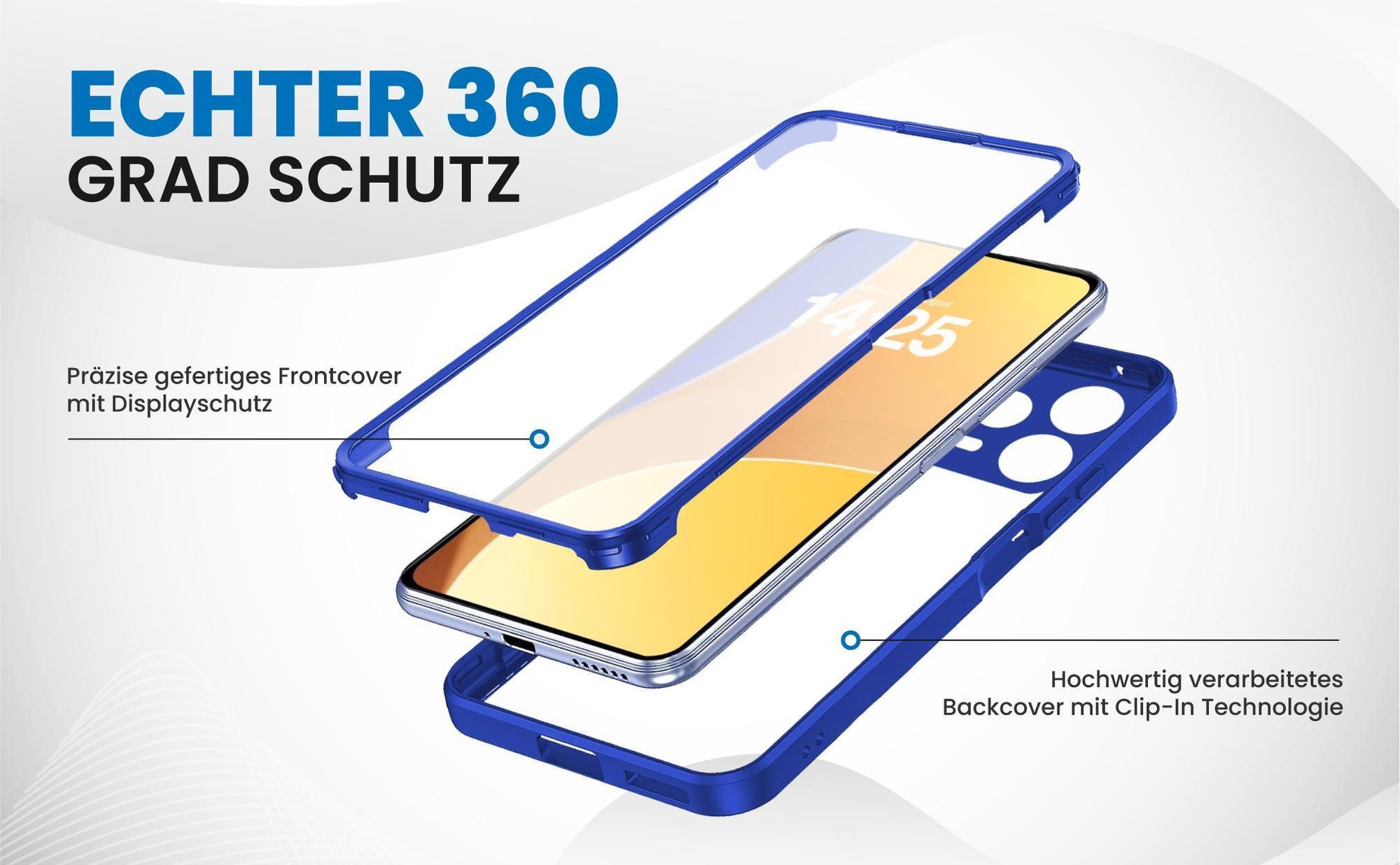 Blaues 360 Grad Case für Xiaomi Redmi Note 12 Pro+ 5G mit Schutz von beiden Seiten