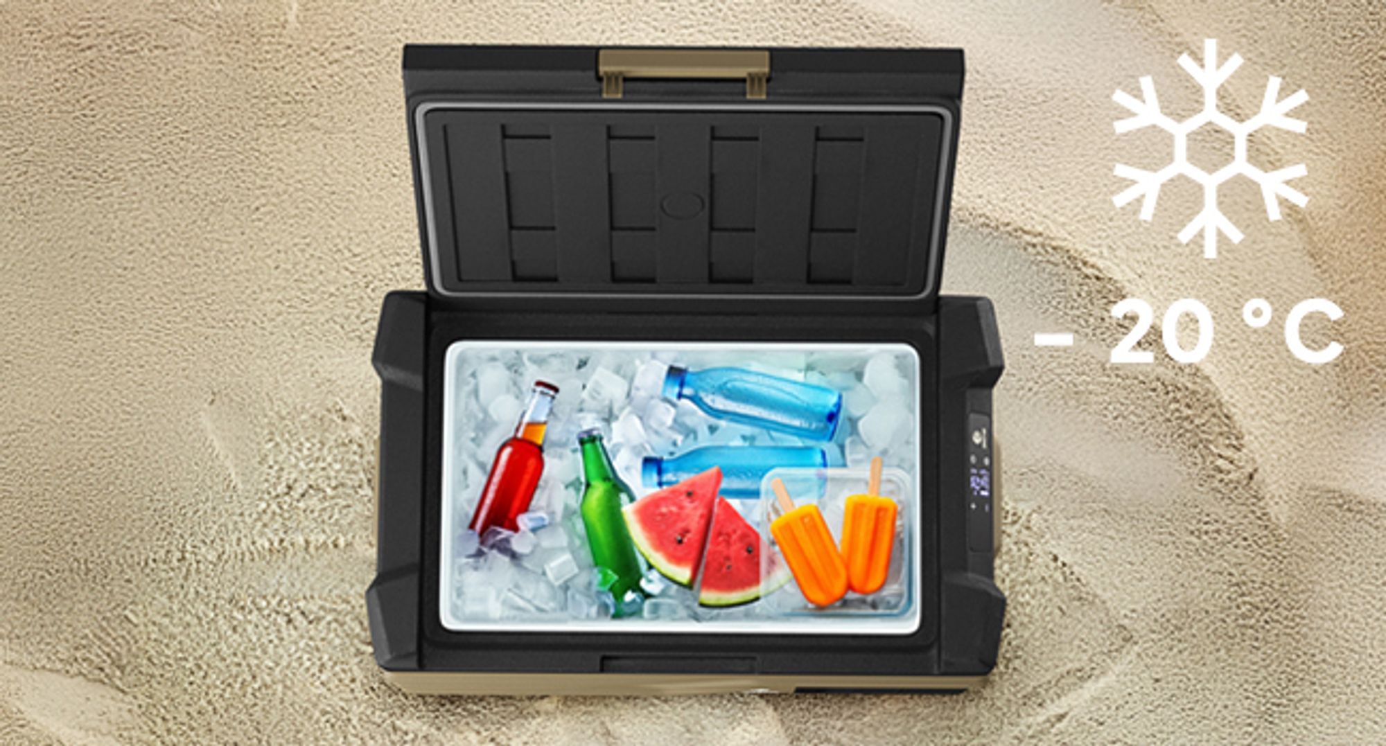 PEME Quest 30 Kompressor Kühlbox 27 L - Sand Storm Autokühlschrank Elektrische Gefrierbox LKW Wohnmobil Auto Camping Reise Kühlschrank App Tragbar -20