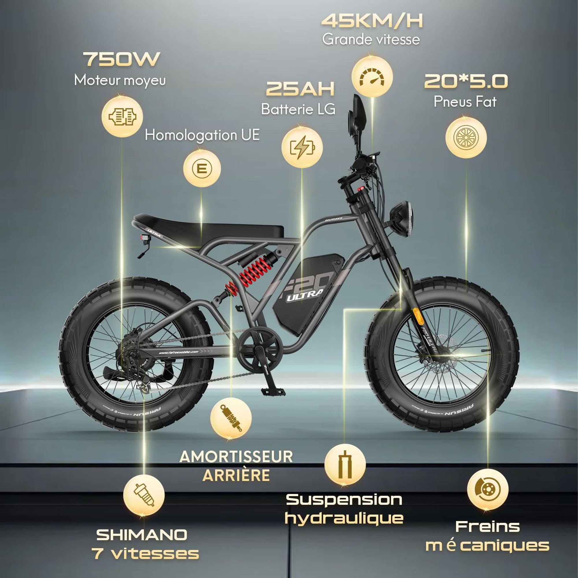 Vélo électrique FAFREES F20 Ultra (Homologation UE L1e-B) - batterie 48V25Ah pneu large 20 pouces freins mécaniques - Vert