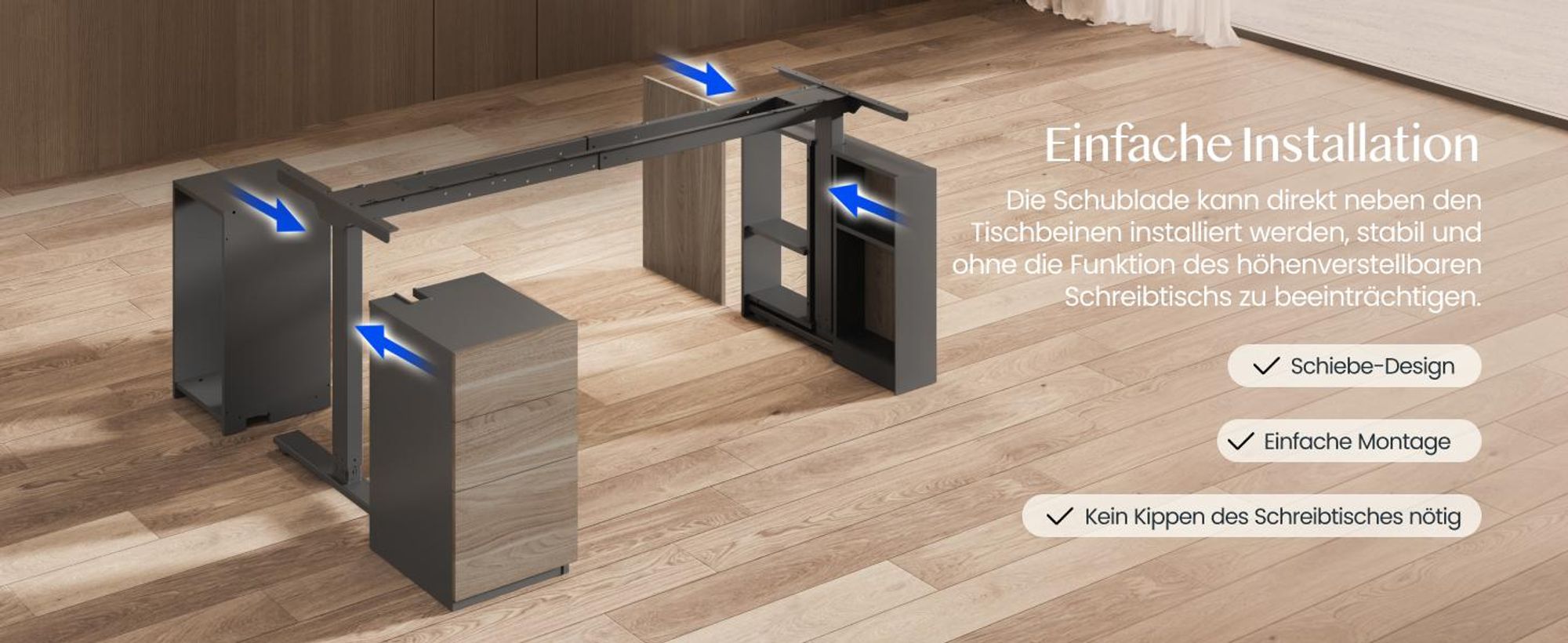 FLEXISPOT  Höhenverstellbarer Schreibtisch 160x80cm mit 2 Schränke, 2 Motoren, 25MM EINTEILIGE TISCHPLATTE, 120 kg Tragkraft, Kabelmanagement, Schwarz