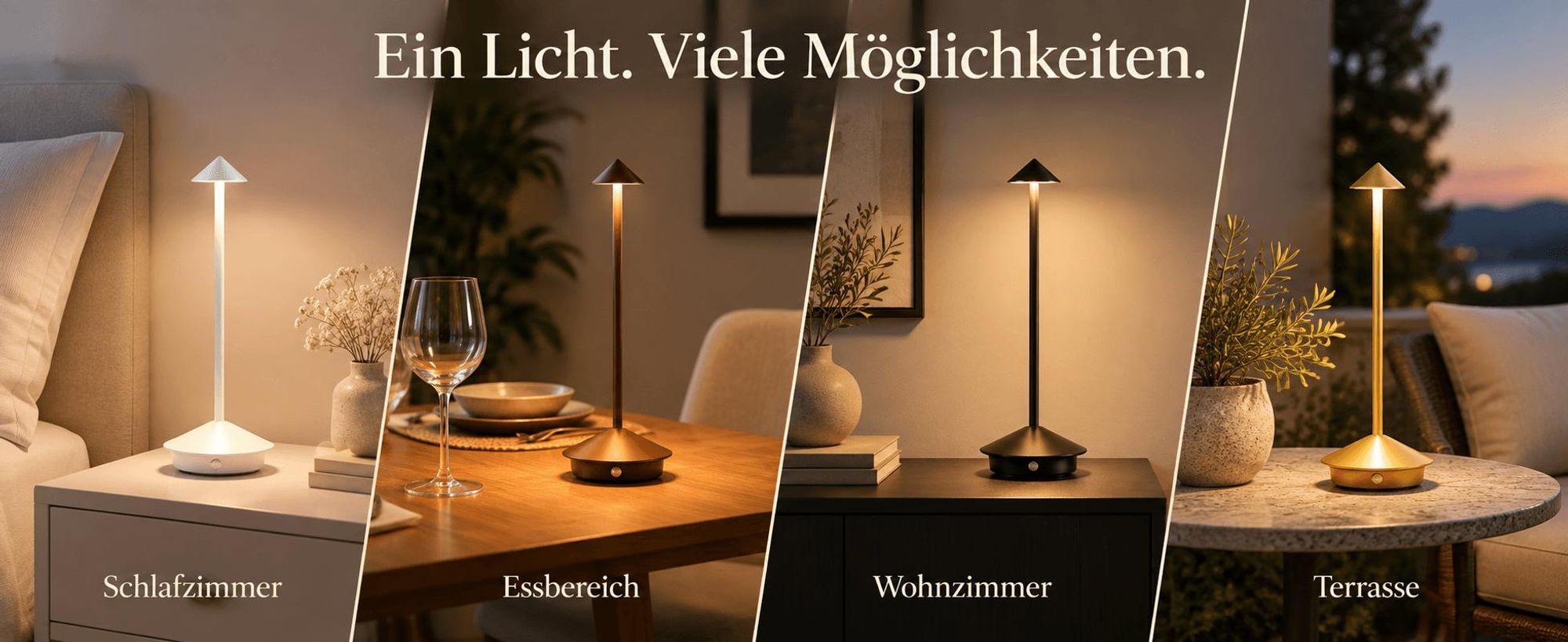 2er LED Nachttischlampe, Kabellose LED Tischleuchte, Dimmbare Tischlampe, Stufenloses Dimmen in drei Farben,Tragbare USB Aufladbar lampen, Braun