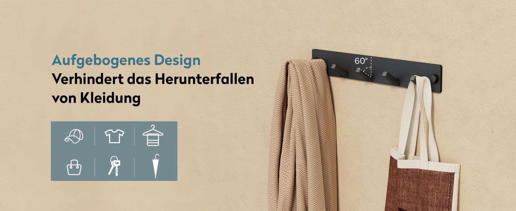 doporro Garderobenhaken Edelstahl, Kleiderhaken Wand mit 5 Haken, selbstklebend & ohne Bohren Matt Weiß für Jacken, Handtücher Stalo-05