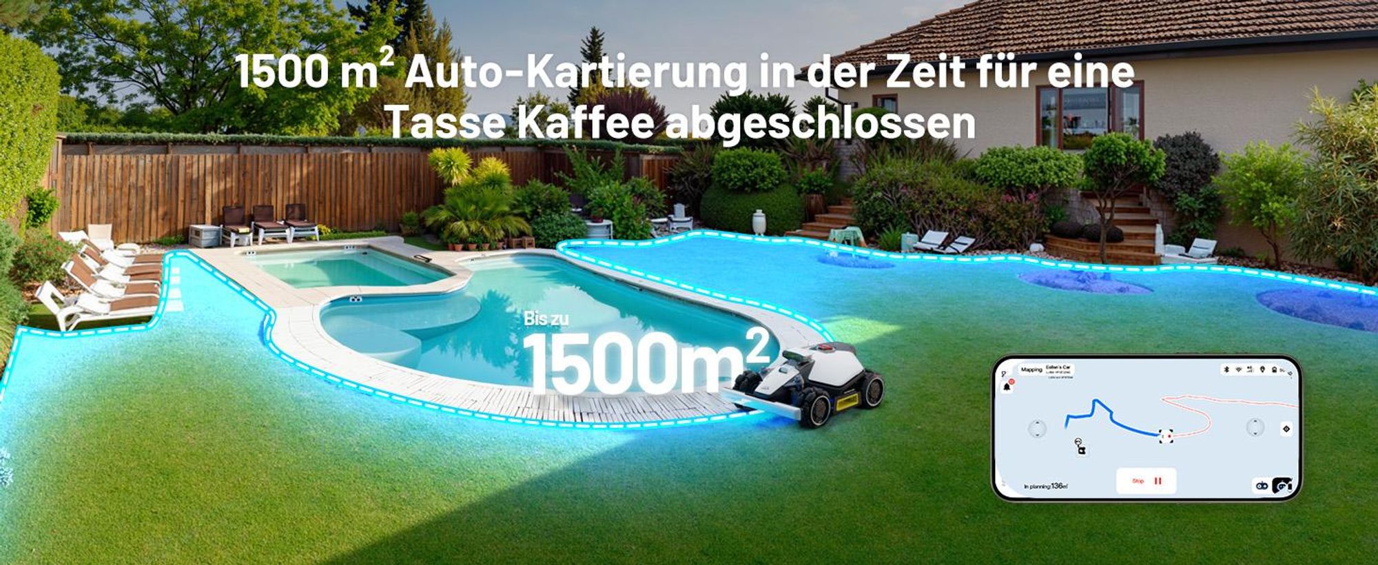 Mähroboter Mammotion LUBA mini AWD 1500 ohne Begrenzungskabel NetRTK+Vision Auto-Kartierung Empf. 1500m² Max. 1800m² 80% Steigung mit 4G-Modul APP