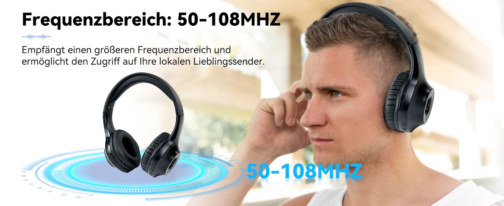 Retekess TR104P Headset, FM Radio, verstellbarer Kopfbügel, Geräuschunterdrückung, Stereo-Kopfhörer, batteriebetrieben