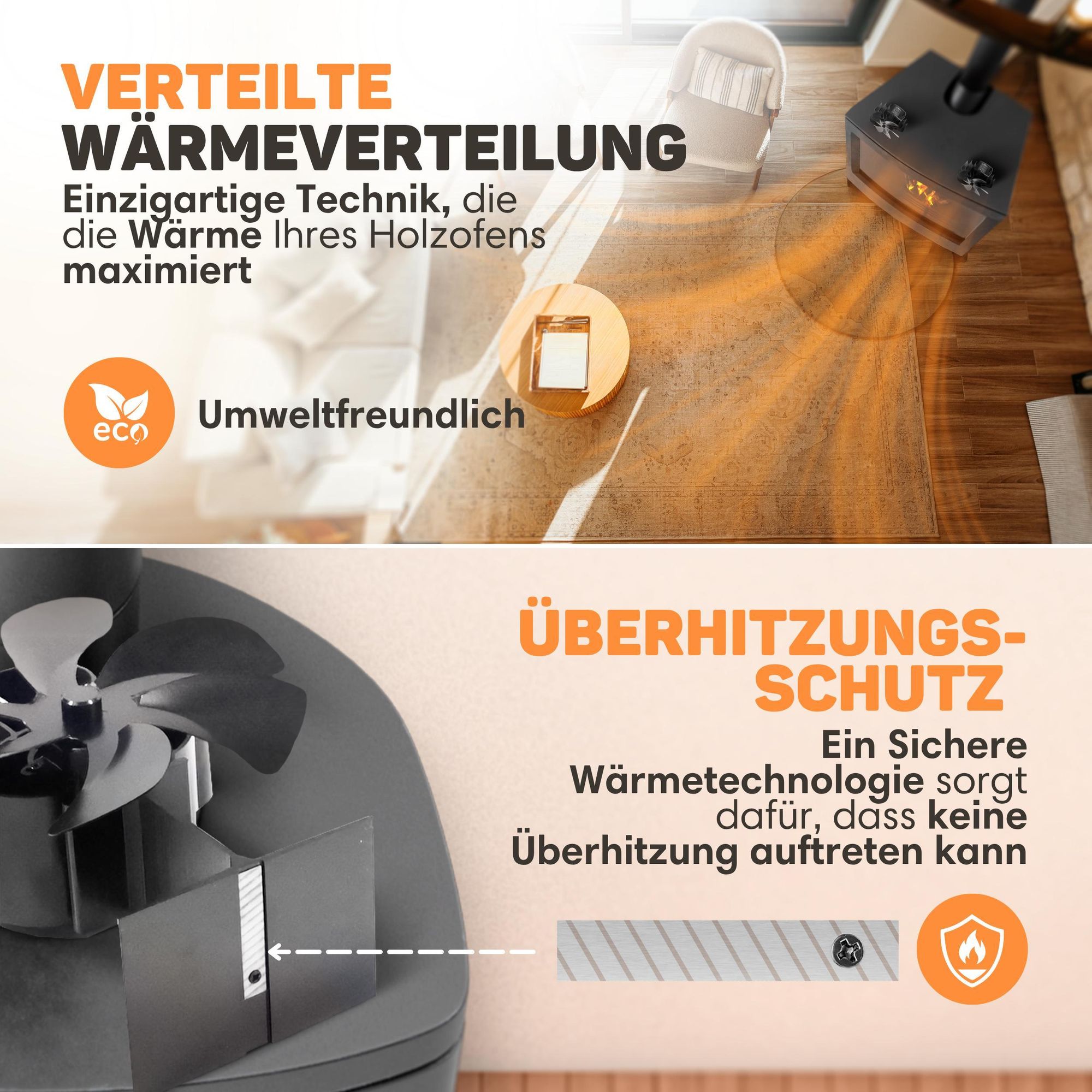 Vulpes Goods Heizungsventilator | Ventilator für Holzofen In freistehendem Design | Kaminventilator - schnelleres Aufheizen des Raumes
