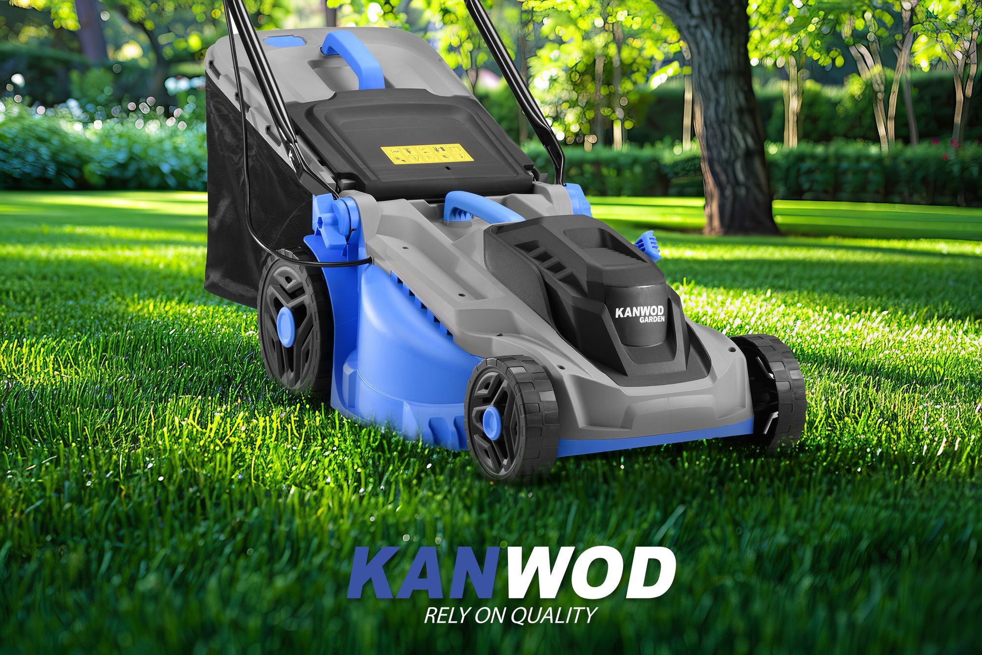 Kanwod 1600 W Elektro Rasenmäher mit 38 cm Schnittbreite, 5-stufige Schnitthöhenverstellung 30-75 cm, 42 Liter Grasfangkorb, bis 1000 m²