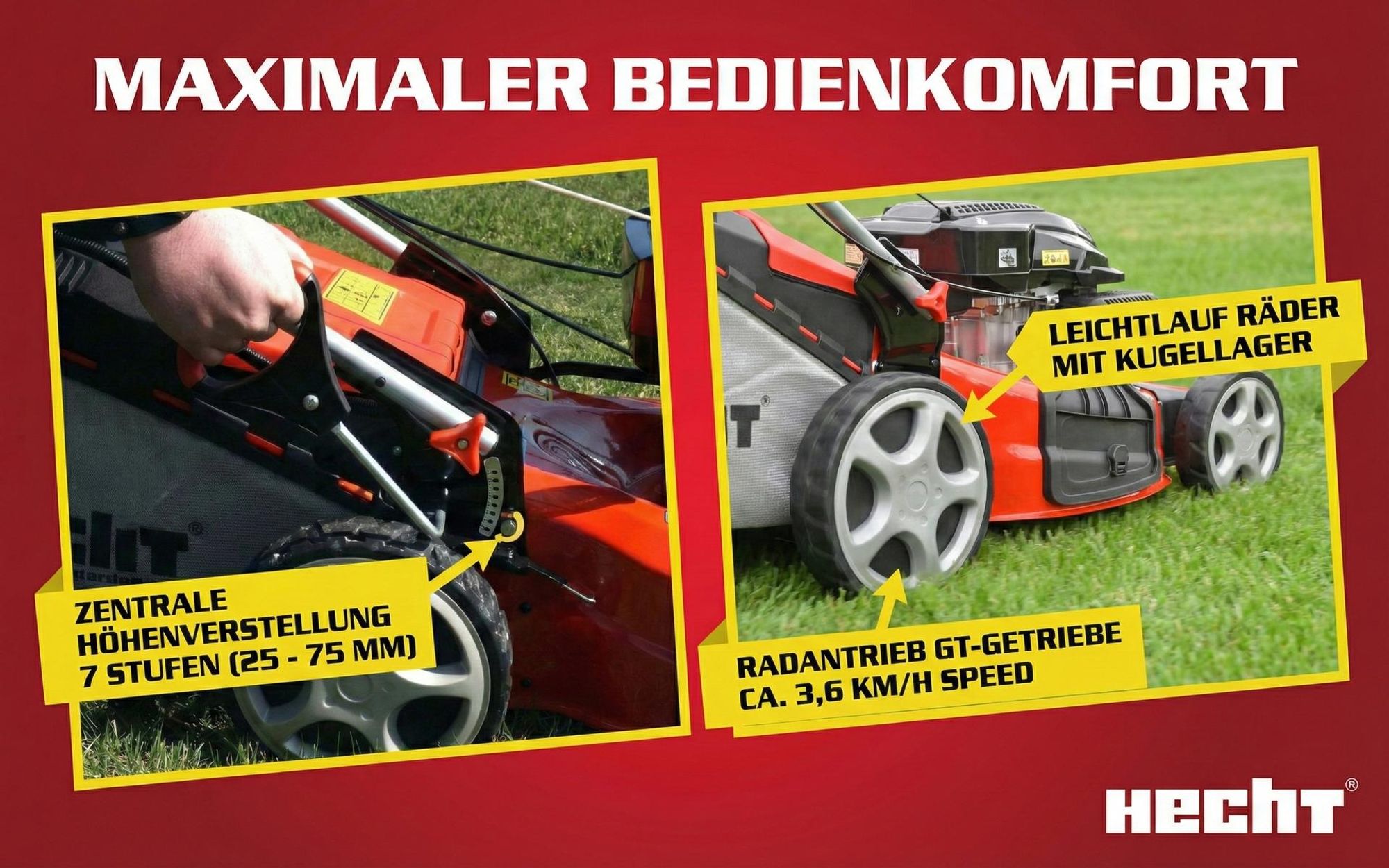 HECHT 554 SX Rasenmäher Benzin mit Antrieb | 53 cm Schnittbreite | 5in1 | 75L | 6 PS | Mulchkit