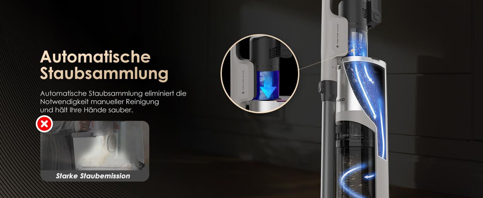 Tineco PURE ONE S70 Smarter, Stabstaubsauger, Beutellos, Blau, Orange, 0,6 l, Trocken, HEPA