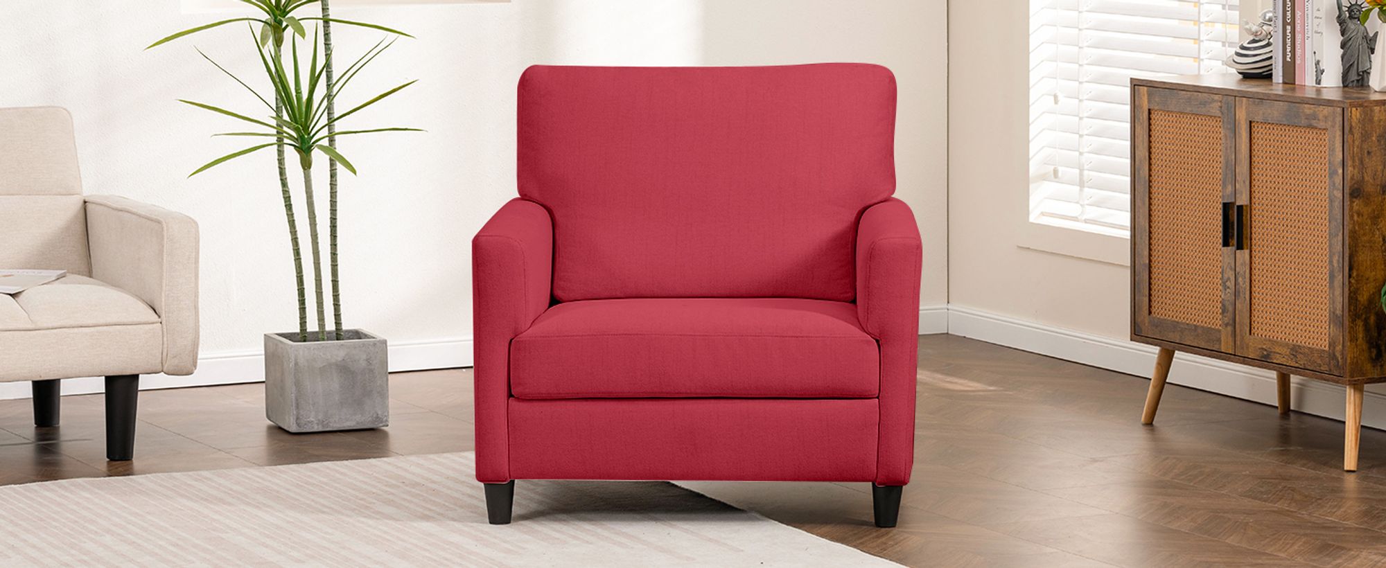 COMHOMA Relaxsessel Fernsehsessel TV-Sessel für Schlafzimmer, Leseecke Seitenstuhl mit Weicher Memory-Schaum Loungesitz, Leinenbezug, Rot