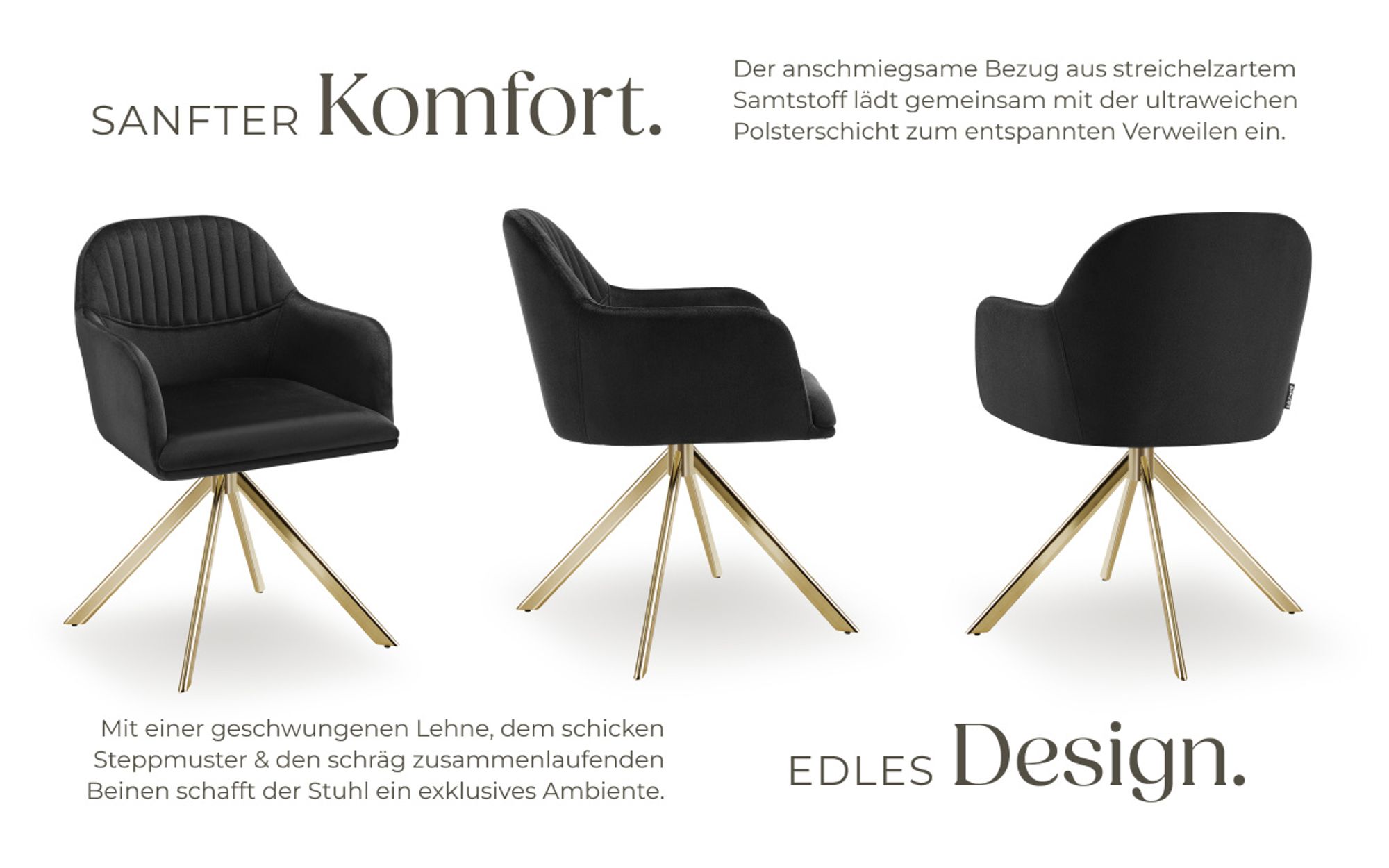 tectake® Samt-Drehstuhl Lona gepolstert 56 x 59 x 81 cm