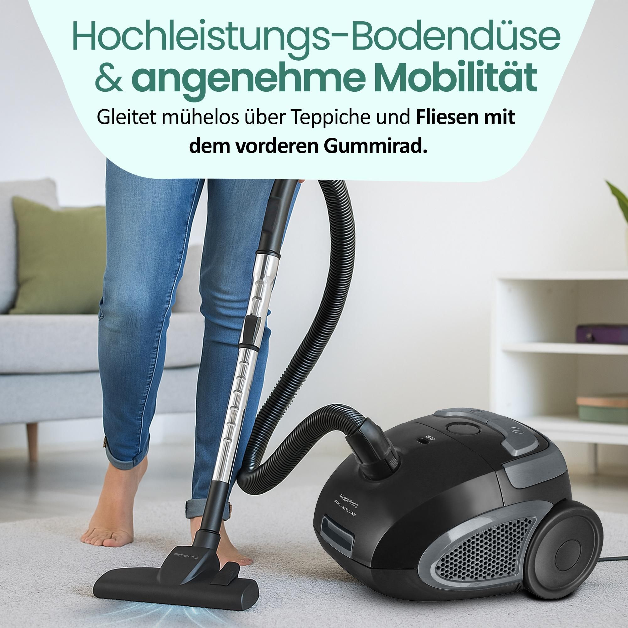 Emerio Staubsauger mit Beutel – 2 Liter – Kabellänge 4,5 m – 800 W – VE-109959.14 – Schwarz