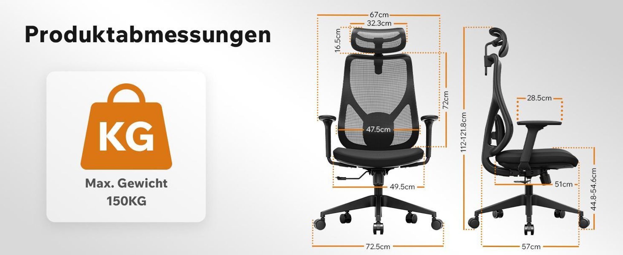 SENSE7 Moyo Ergonomischer Bürostuhl Schreibtischstuhl Schwarz 3D-Armlehnen Netzrücken Lendenwirbelstütze Chefsessel Homeoffice PC Stuhl 150 kg