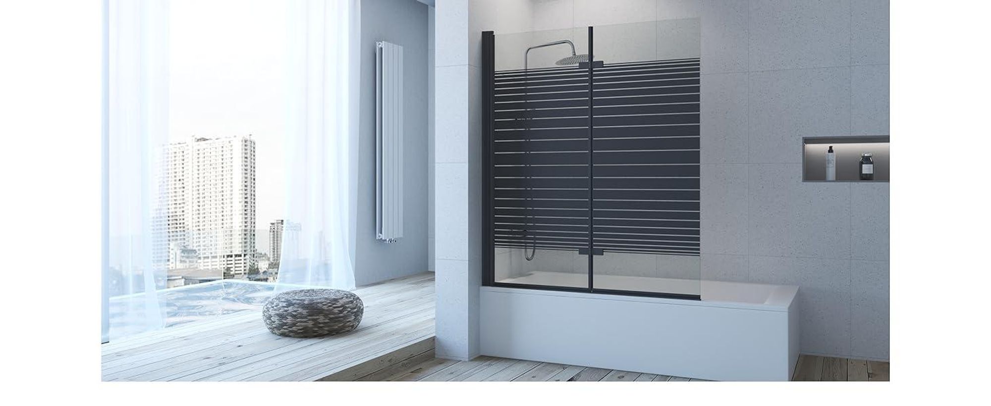 Badewannenaufsatz ohne bohren Schwarz matt 120x140 cm Klappbare Duschwand für Badewanne, 5mm ESG Nano-Sicherheitsgla Duschabtrennungen