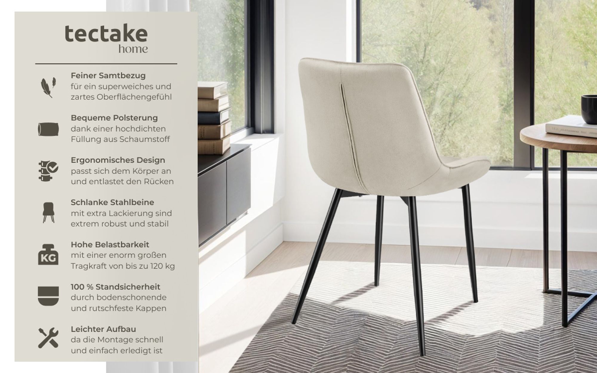 tectake® Set Stuhl Monroe gepolstert, in Samtoptik 48 x 59 x 82,5 cm