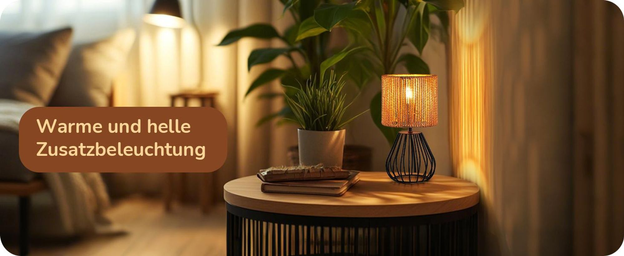 EDISHINE Tischlampe Wohzimmer, Boho Tischlampe mit Papierseil-Schirm, Schwarz
