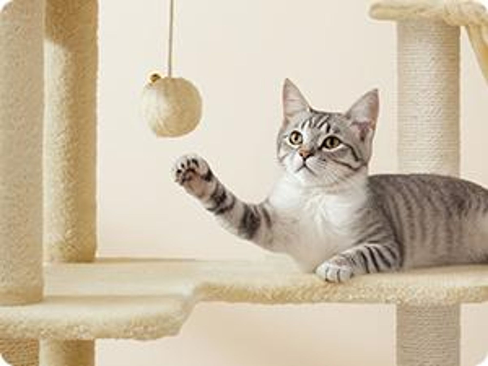 FEANDREA Kratzbaum für Raumecke, Katzenbaum, mit großer Kuschelhöhle, großen Plattformen, mehr Stabilität Sandbeige