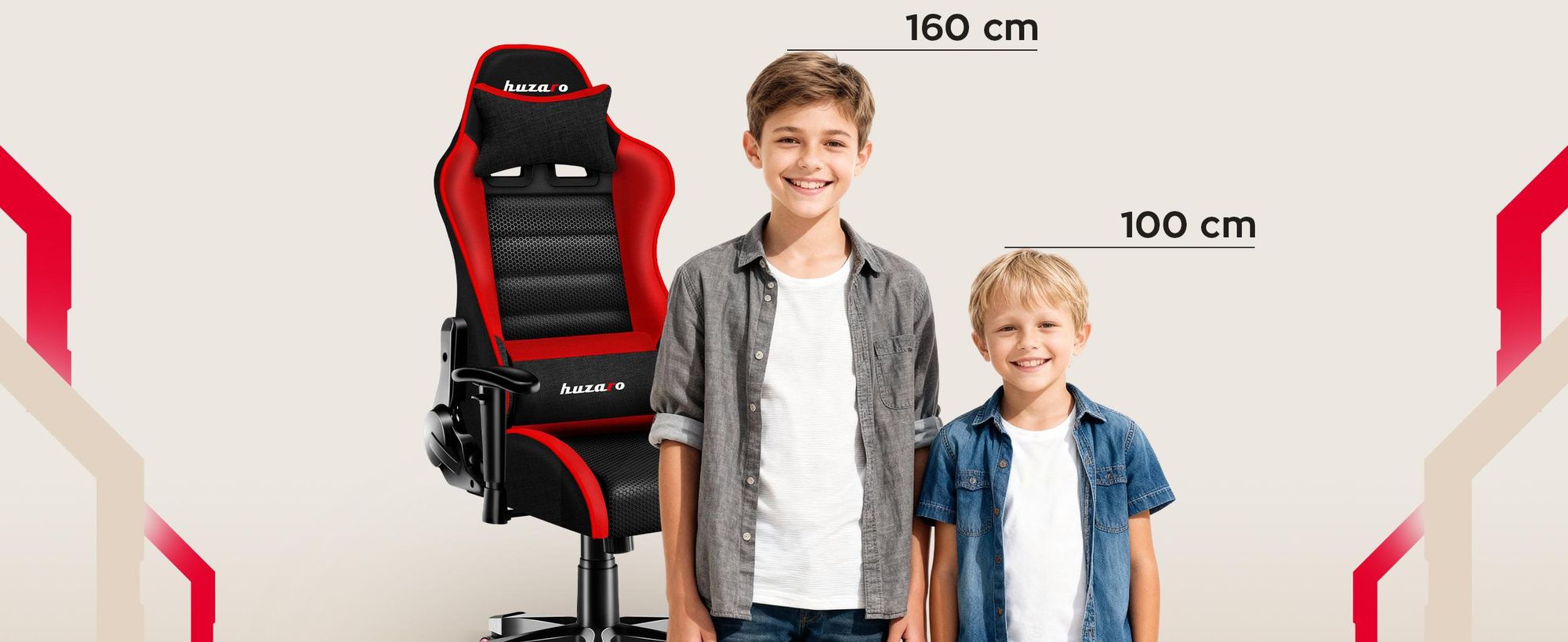 Huzaro Kinder Schreibtischstuhl Ranger 6.0 Gaming Stuhl Racing Sessel Bürostuhl Drehstuhl Gamer bis 130 kg mesh Rot
