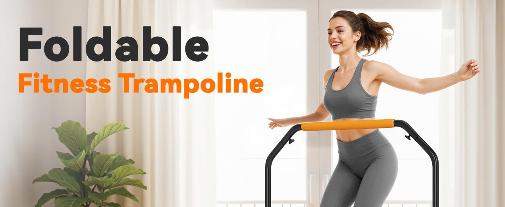 Trampolina fitness HOMCOM 102 cm, składana mini trampolina z uchwytem o czterech regulowanych wysokościach, trampolina fitness dla dorosłych, do 100 kg, kolor czarny + pomarańczowy