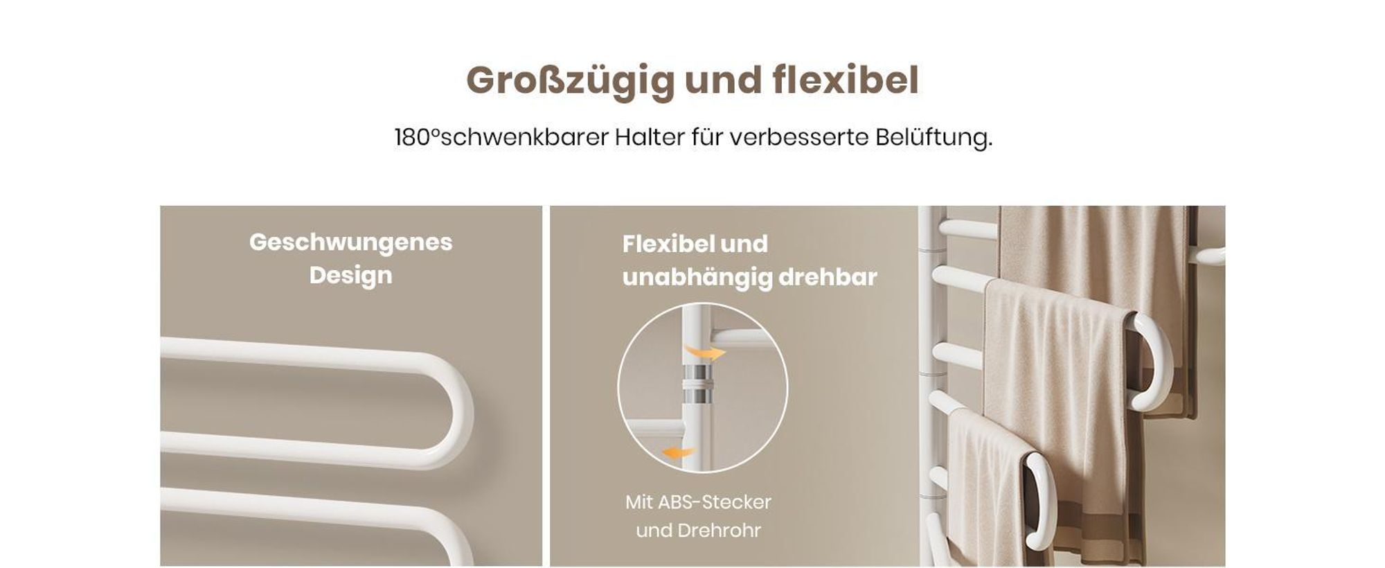 EMKE Handtuchwärmer Elektrisch 780 x 430 x 90mm 130W drehbar U-Rohr Intelligent Touch LCD Tuya Alexa Badheizkörper Weiß Heizkörper