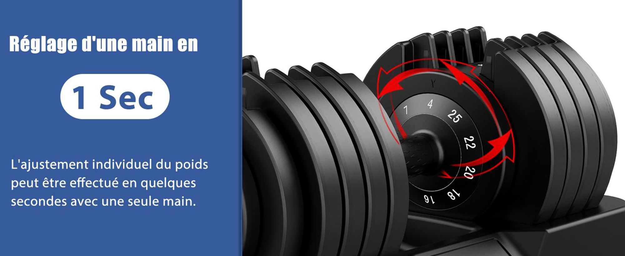 DH FitLife Haltères Réglables 4 à 25 KG, Ensemble 10 en 1, Poids Variables pour Musculation