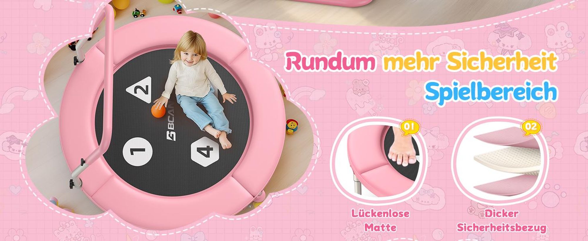 BCAN 91cm Kinder Trampolin für 1-6 J. – klappbar, ASTM-, Sicherheitsgriff, Schutzpolster, rutschfeste Füße, für Zuhause, Indoor & Outdoor