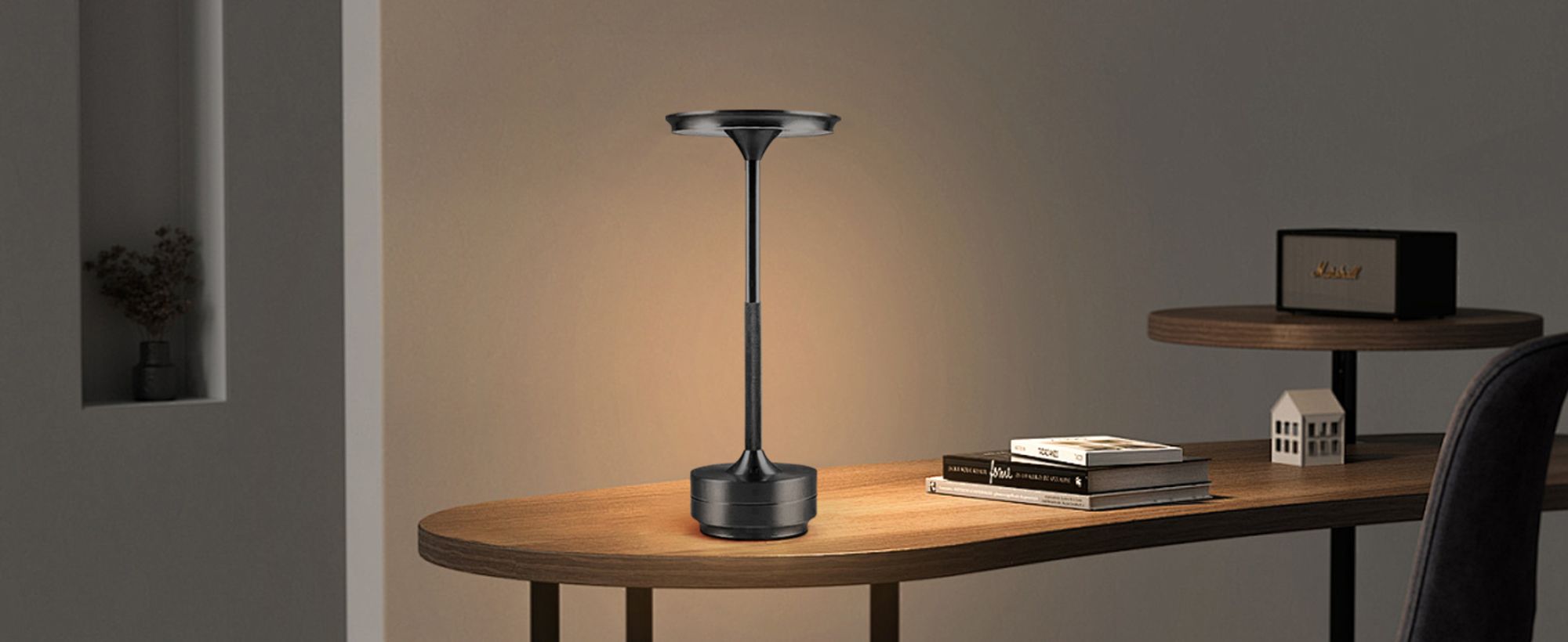 Kabellose Dimmbare LED Akku Tischleuchte Touch Tischlampe Lampe Wohnzimmer Nachttischlampen Dreifarbiges Licht Schwarz