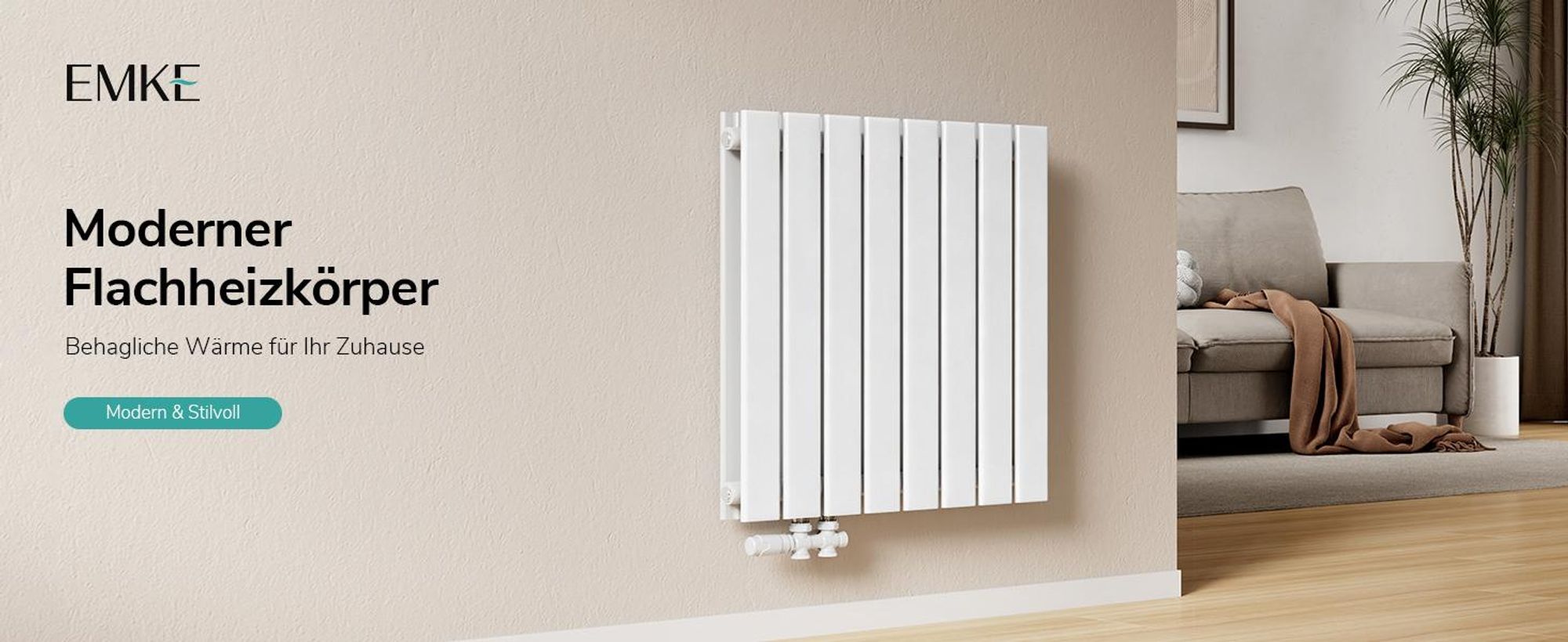 EMKE Heizkörper Flach 63 x 61,6 cm Doppellagig 805 W Weiß Design Paneelheizkörper