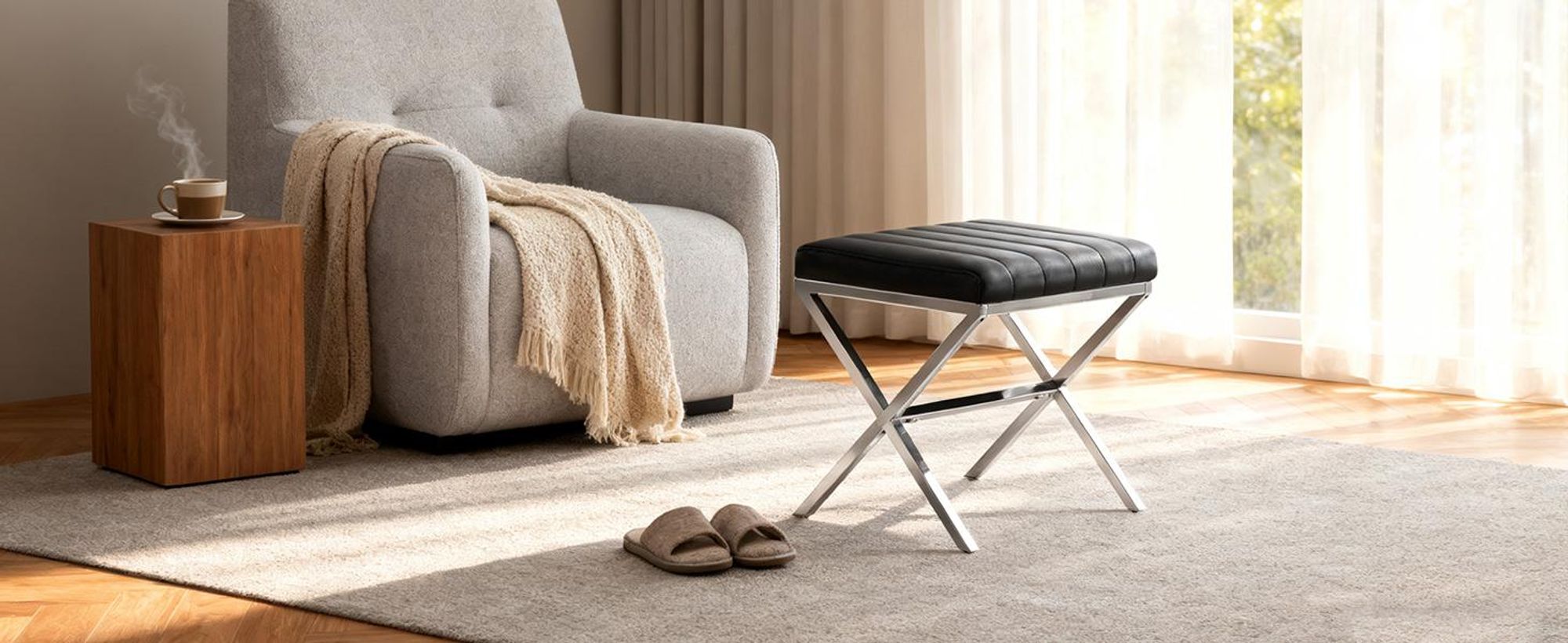 Duhome Sitzhocker Kunstleder, Polsterhocker Fußhocker Gepolstert Moderner Hocker mit Metallgestell für Flur Wohnzimmer Schlafzimmer, Schwarz