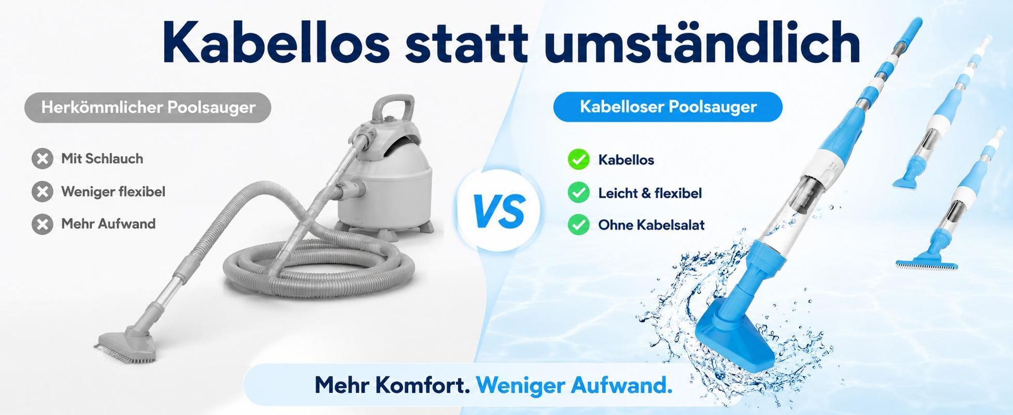 3-in-1 Kabelloser Poolsauger Akku 90 Min Laufzeit, Teleskopstange & Bürste, Mit Filterelement Sonstiges Poolzubehör, für Sand und Schmutz, 0.23L, Blau