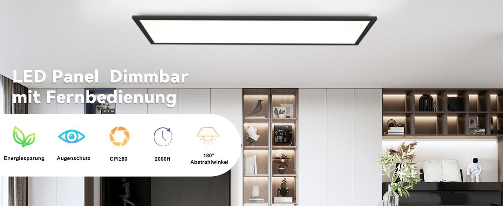 ZMH LED panel čierny stmievateľný 120 x 30 cm Stropné svetlo do bytu Kancelária s diaľkovým ovládaním Obývacia izba Lampa 48W