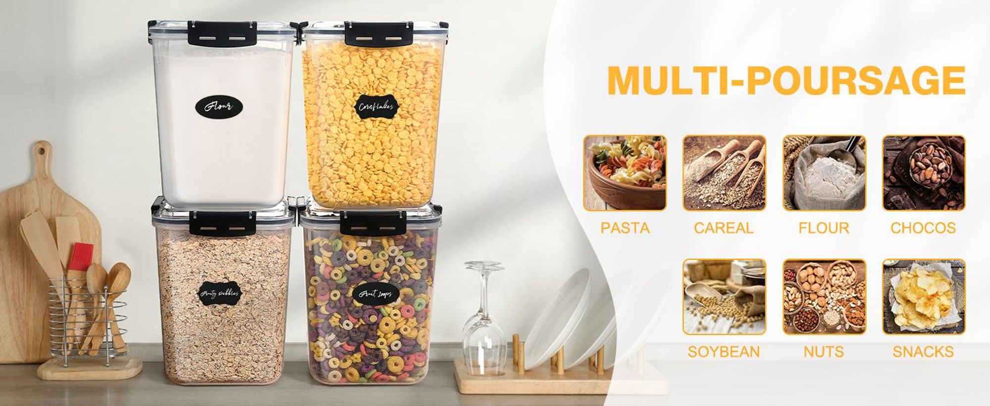 Lot YASHE de 4 boîtes de conservation hermétiques, 5,3 L chacune