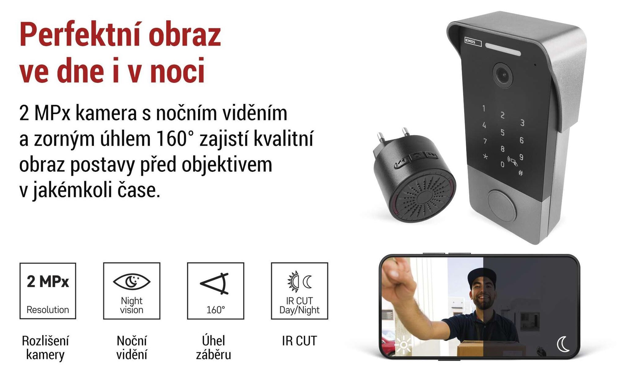 EMOS GoSmart videozvonek s aplikací, 1vodičové připojení Ethernet, vodotěsný, kamera FullHD 2Mp, s kód. zámkem, zvonkem, zdrojem, čipy RFID, H4034