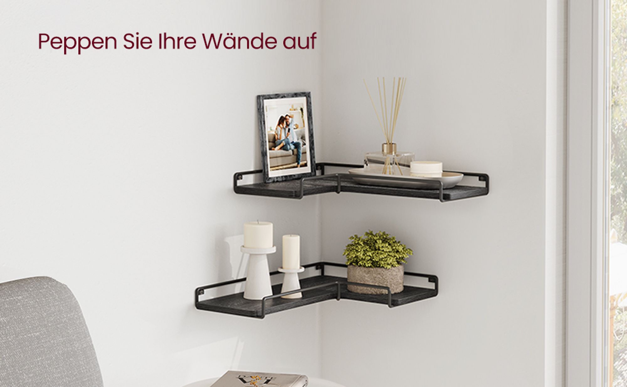 VASAGLE Eckregal, 2er Set L-förmig , Wandregal, Industrie-Design, für Wohnzimmer,schwarz SLL831B22